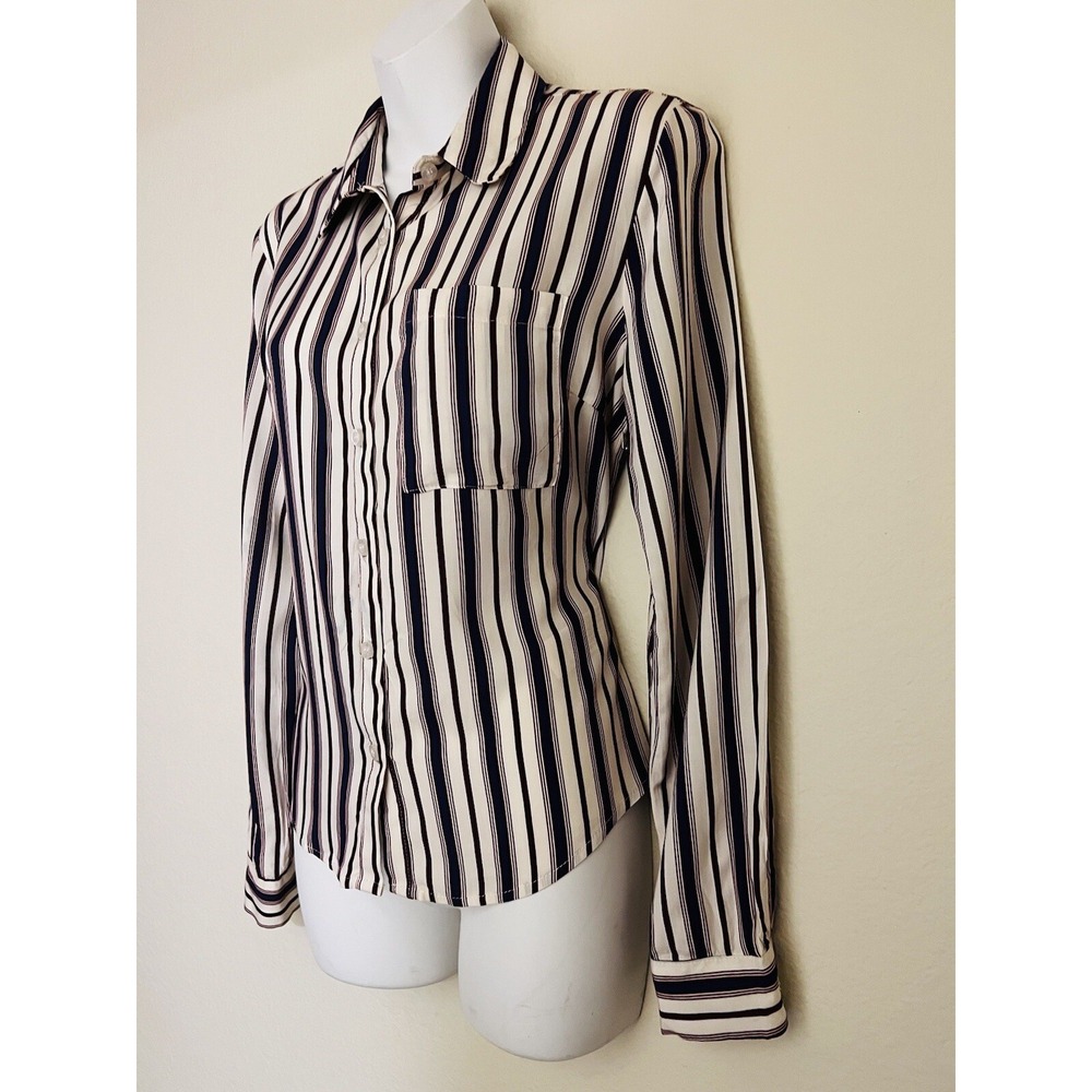 Striped Button Down Long Sleeve Shirt Size Small NWT Burgundy/ Blue/Off White